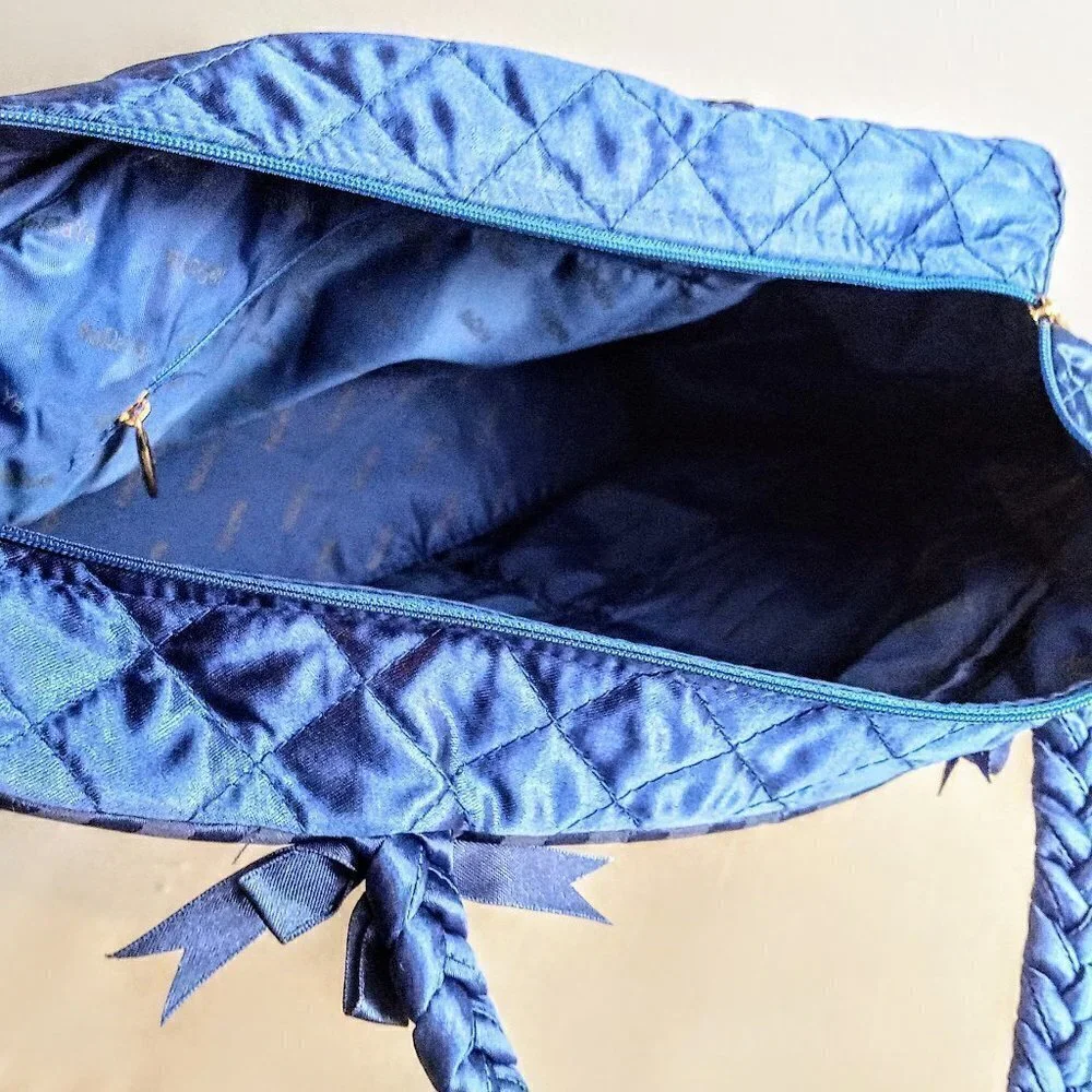 NaRaYa Blue Satin Bag with Braided Double Handle